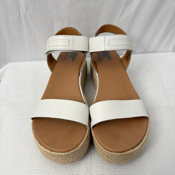 Sorel Cameron Flatform Sandals Womens 9.5 Slingback Espadrille White Leather - Picture 2 of 13